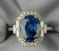 3.2Ct Oval Cut Simulated Sapphire CZ Vintage Engagement Ring 925 Sterling Silver - £81.68 GBP