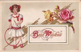 Best Wishes Girl Roses 1913 Broken Arrow OK to Nevada MO Postcard C10 - £2.39 GBP