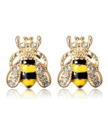 CUTE HONEY BEE EARRINGS Post Stud Pair NEW Yellow Black Enamel Bling Rhi... - €6,01 EUR