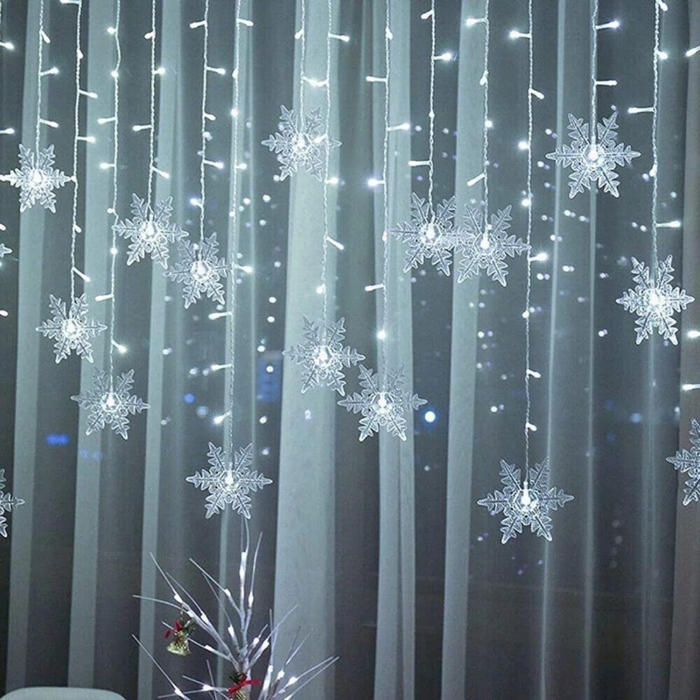 4m Snowflake LED Fairy Curtain Lamp String Lights Christmas New Year Gar Lightin - £127.81 GBP