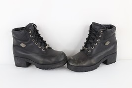 Vtg Harley Davidson Womens 7.5 Distressed Leather Chunky Platform Heeled... - $128.65
