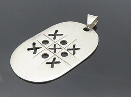 MEXICO 925 Silver - Vintage Shiny Tic-Tac-Toe XO Etched Game Pendant - PT6358 - £46.28 GBP