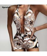 Sexy Deep V Neck Vintage One Piece Swimsuit - £29.19 GBP
