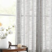 Treatmentex Semi Sheer Grey Curtains For Living Room 84&quot; Long Linen Textured - $43.98