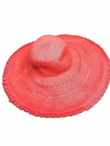 Badgley Mischka Straw Hat Embellished Coral Floppy Wide Brim Bucket Sun Womens - £32.88 GBP