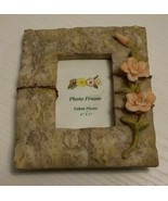 #05 3D Picture Frame is 5 x 4 Holds 3 x 2 Photo Pink Flowers on Stone Ba... - £7.39 GBP