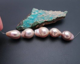 5 Bright Apricot Pink Rainbow Iridescent Freshwater 10.6-12.1mm  Drilled Culture - $88.00