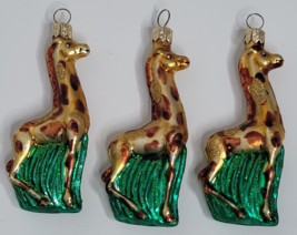 3 Vintage Glass Giraffe 4&quot; Christmas Holiday Ornament Sparkle Set Lot - £28.24 GBP