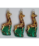 3 Vintage Glass Giraffe 4&quot; Christmas Holiday Ornament Sparkle Set Lot - £28.30 GBP
