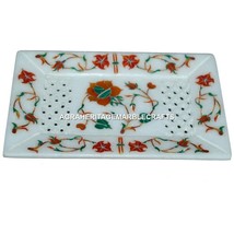5&quot;x3&quot; White Marble Serving Dish Tray Hakik Jali Mosaic Stunning Design D... - $124.07