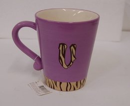 Russ Berrie 37768 Gone Wild Letter V Mug Purple Brown Tiger Stripes - £11.79 GBP