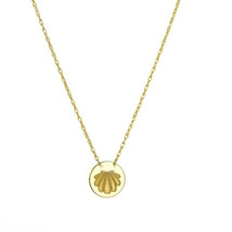 14K Solid Gold Mini Disk Etched Shell necklace - Minimalist - £126.39 GBP