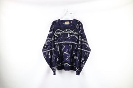 Vtg 90s Coogi Style Womens Large Distressed Ed Bassmaster Knit Sweater Purple - £31.60 GBP
