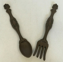 Vintage large ceramic wall hanging brown  fork and spoon country farmhouse decor - $19.75