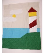 HANDMADE SEWN UPCYCLED WALL HANGING TAPESTRY LAKESIDE SHORE LIGHTHOUSE 2... - $12.99