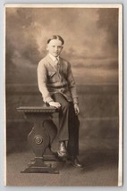 RPPC Darling Young Boy Studio Photo  Postcard L25 - £5.45 GBP