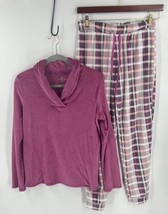 Cuddl Duds Pajama Set Sz S Pink Gray Soft Fleece Plaid Pants Shawl Collar Top - £34.95 GBP