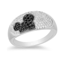 Enchanted Disney Mickey Mouse &amp; Minnie Mouse Ring, Black and White Diamond Ring - £79.13 GBP