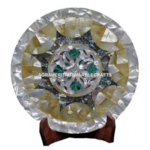12&quot; Round Marble Serving Dish Plate Seashell Inlay Gemstone Kitchen Decor M309 - £233.03 GBP