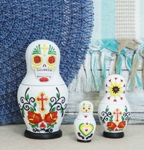 Ebros 3 Piece Set Sugar Skulls Nesting Dolls Matroyshka Babushka Figurines 6&quot; H - £32.12 GBP