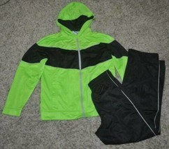 Boys Jacket Pants Track Set Starter 2 Pc Black Green Zip Up-size 14/16 - £19.03 GBP