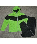 Boys Jacket Pants Track Set Starter 2 Pc Black Green Zip Up-size 14/16 - £17.74 GBP