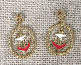 Vintage Avon Anchor Earrings In Gold Tone Oval Frame Nautical Fashion Jewelry - £9.49 GBP