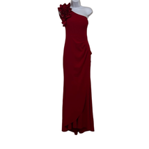 Xscape Womens 4 One Shoulder Ruffle Scuba Crepe Long Dress Gown Red Stre... - $112.16