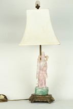 Guanyin Table Lampe 20th Siècle Chinois Sculpté Rose Quartz Et Vert Fluo... - £475.96 GBP