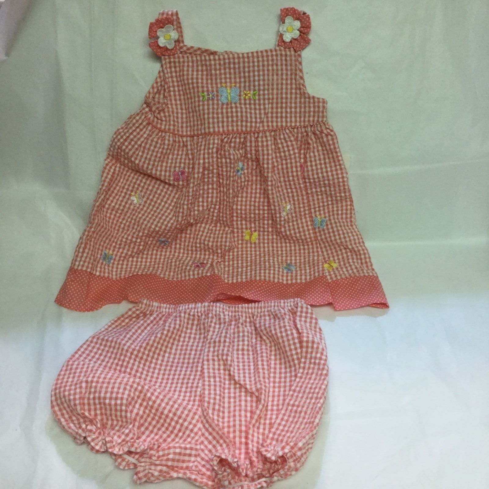 Youngland Infant Summer 2 Piece Crepe Embroidered Butterflies Flowers Outfit - $14.99