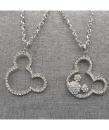 Mickey Mouse Necklace Set (2) His Hers Couples Silver Tone Clear Rhinestone - $760.11 MXN