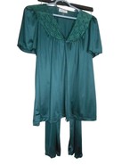 Vintage Womans Green Satin PJ Pajama Set Lounge pants Smock Top Vanity F... - $372.00 MXN