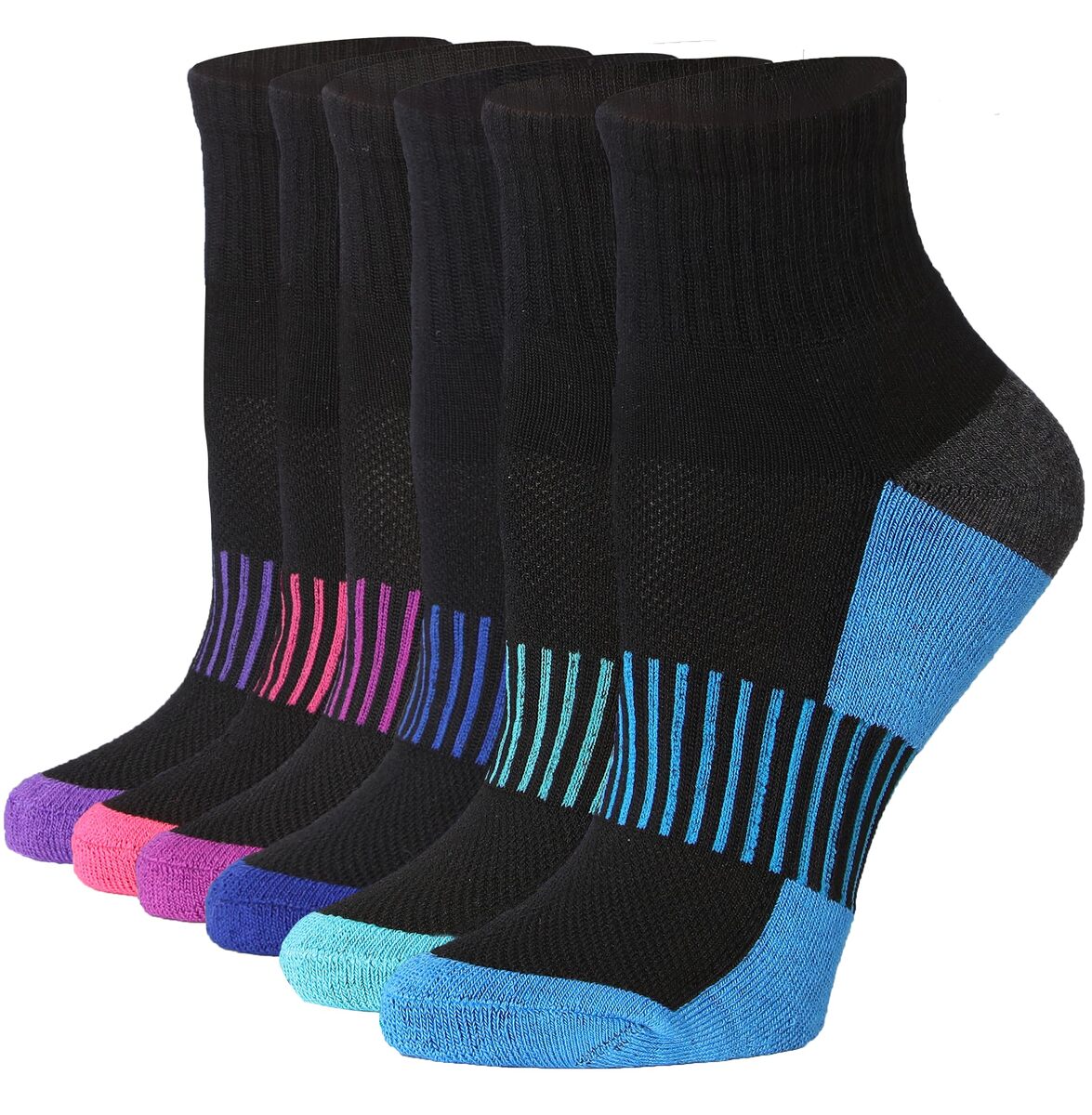 Tipi Toe Women&#39;s 6-Pairs Athletic Quarter Sports Socks Midnight Black Bl... - $14.69