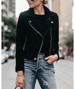 Biker Casual Classy Handmade Black Women Genuine Soft Pure Suede Leather... - $2,597.41 MXN+