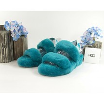 UGG Fluff Oh Yea Aqua Blue Sheepskin Fur Slippers Slides Sandals Sz 8 NIB - £94.55 GBP