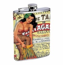 Vintage Cuban Cigar Box Sexy Girl 8oz Stainless Steel Flask Drinking Whiskey - £11.69 GBP
