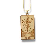 Necklace - The Fool Card - Snake and Cable Link chains - Birch wood (Bro... - $21.55