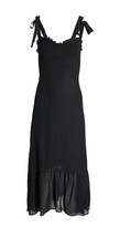 NWT Reformation Nikita Midi in Black Tank Tie Straps Frill Hem Georgette Dress 6 - £166.58 GBP