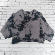 Blue Life Top Womens Small Gray Black Tie Dye Oversized Tie Neck Faux Wrap Boho - $19.99