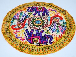 Cotton round table cover runner cloth throw Wall Hanging hand embroidered 36&quot; - £19.55 GBP