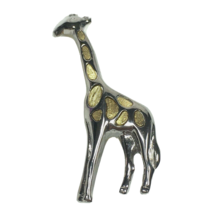 Brooch Pin Giraffe Figural Silver Tone with Gold Tone Spots - $12.00