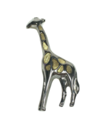 Brooch Pin Giraffe Figural Silver Tone with Gold Tone Spots - £9.40 GBP