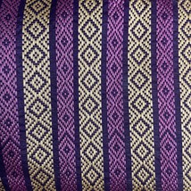 Purple &amp; Gold Metallic Fabric Latin American Design Textile w Fringe - £15.78 GBP