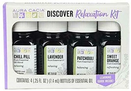 NEW Aura Cacia Discover Relaxation Essential Oils Kit Tested for Purity 4 Bottle - £14.97 GBP