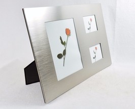 3 Panel Brushed Metal Photo Frame ~ Horizontal, Vertical, Wall, Desktop,... - $14.65