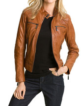 Women&#39;s Genuine Lambskin Leather Motorcycle Slim fit Designer Biker Jack... - $68.30+