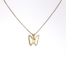 Milros Italian 14K Yellow Gold Butterfly Pendant Necklace 16&quot; Chain  Vin... - £117.27 GBP