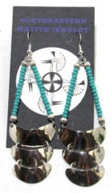 New Mini 3 Panel Gorget Earrings in Nickel Silver w/ Turquoise Beads C Johnson - £47.47 GBP