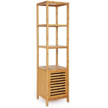 Bamboo Bathroom Storage Floor Cabinet, 4 Tiers Multifunctional Floor Shelving Un - £88.10 GBP