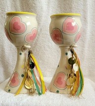 Vintage 1987/88 Elisa Kietzer Whimsical Heart Goblets With Ribbons Signed - £32.06 GBP